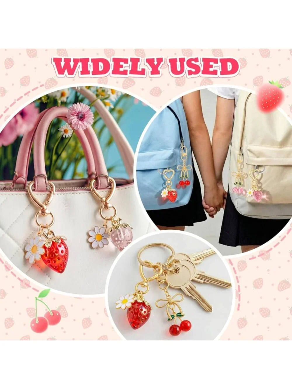 Cute Heart Bow Cherry Strawberry Keychain Party Favors | Flower Daisy Bag Charm